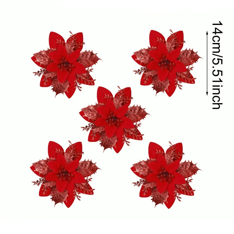 Christmas Glitter Artificial Flowers Christmas Tree Hanging Ornaments Fake Xmas New Year Navidad Gi 8