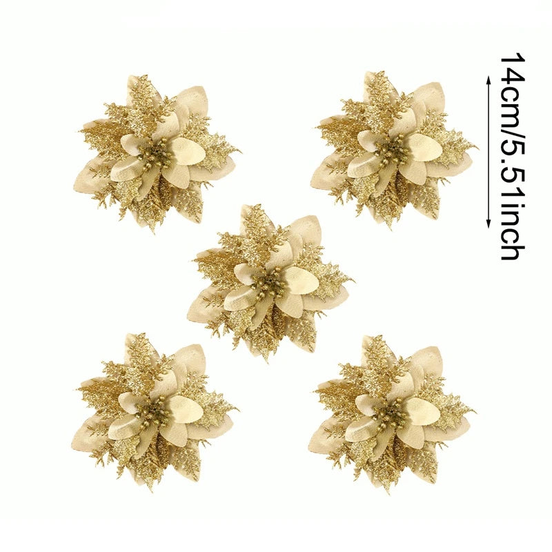Christmas Glitter Artificial Flowers Christmas Tree Hanging Ornaments Fake Xmas New Year Navidad Gi 9
