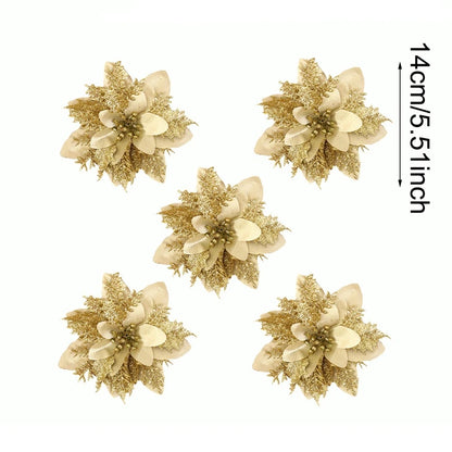 Christmas Glitter Artificial Flowers Christmas Tree Hanging Ornaments Fake Xmas New Year Navidad Gi 9