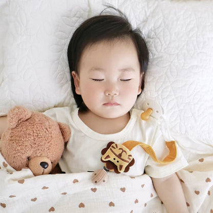 Baby Accessories, New Wooden Pacifier Clip Chain for Newborn, Cute Cartoon Animal Nipple Holder