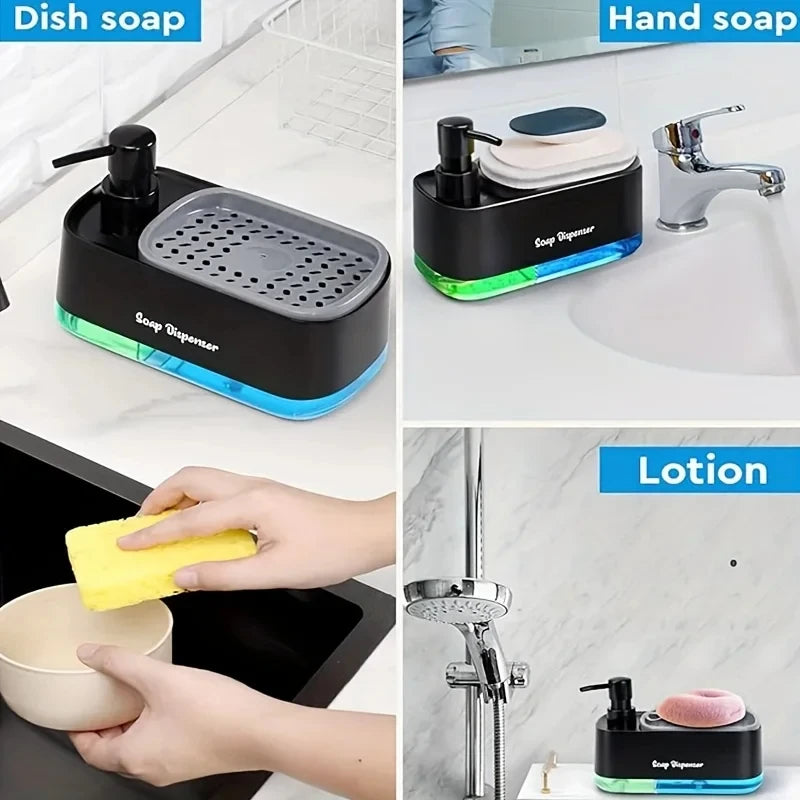 Hand And Dish Soap Dispenser Set Detergent Dispenser Countertop Soap Pump Sponge Holder For Kitchen 1
