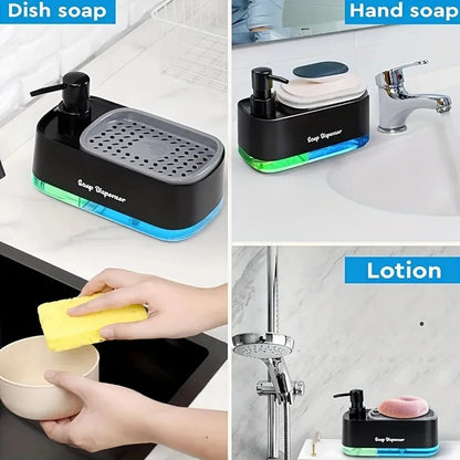 Hand And Dish Soap Dispenser Set Detergent Dispenser Countertop Soap Pump Sponge Holder For Kitchen 1