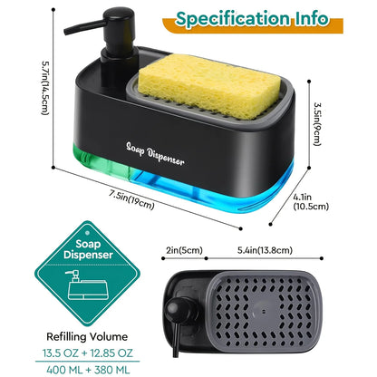 Hand And Dish Soap Dispenser Set Detergent Dispenser Countertop Soap Pump Sponge Holder For Kitchen 4