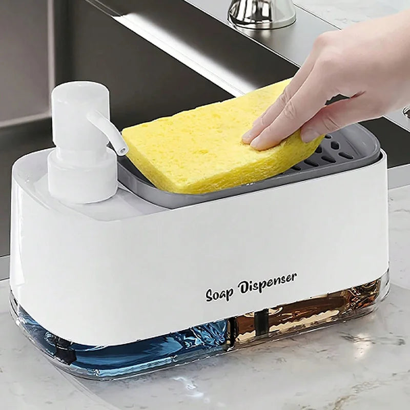 Hand And Dish Soap Dispenser Set Detergent Dispenser Countertop Soap Pump Sponge Holder For Kitchen 5