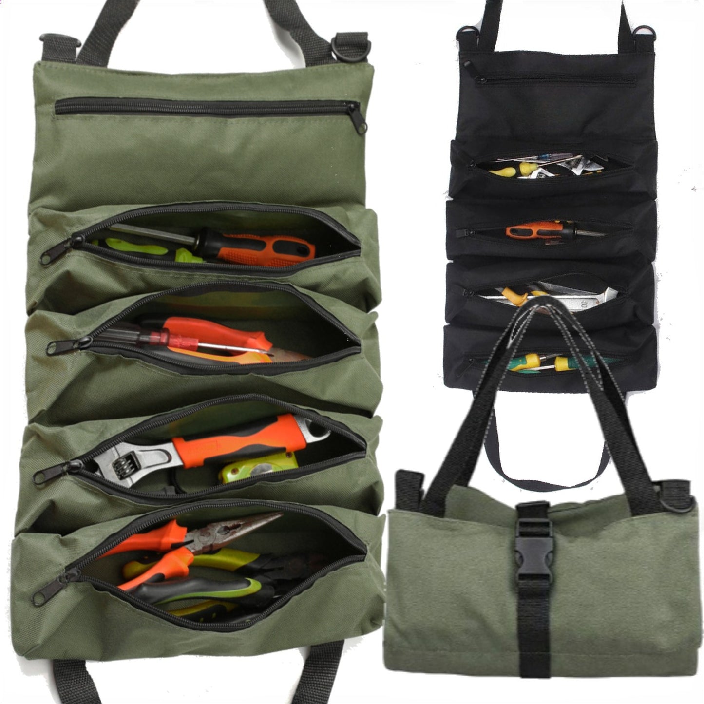 Oxford Fabric Multi-Tool Organizer, Heavy-Duty Roll-Up Tool Bag, All-in-One Garage Storage for Carpenters