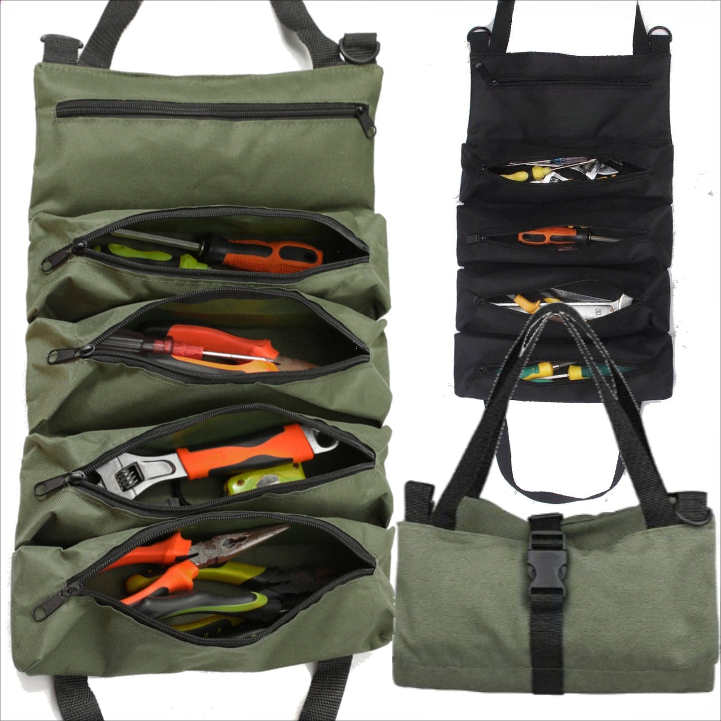 Oxford Fabric Multi-Tool Organizer, Heavy-Duty Roll-Up Tool Bag, All-in-One Garage Storage for Carpenters