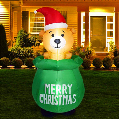Christmas Inflatable Bag Bear, LED Lights Air Decor, Inflated Model Outdoor Xmas Home Decoration Festival Supplies Toys