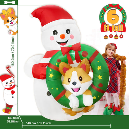 Christmas Inflatable Snowman Holiday Wreath Party Decor Outdoor Decorations With Corgi Christmas Bl 4