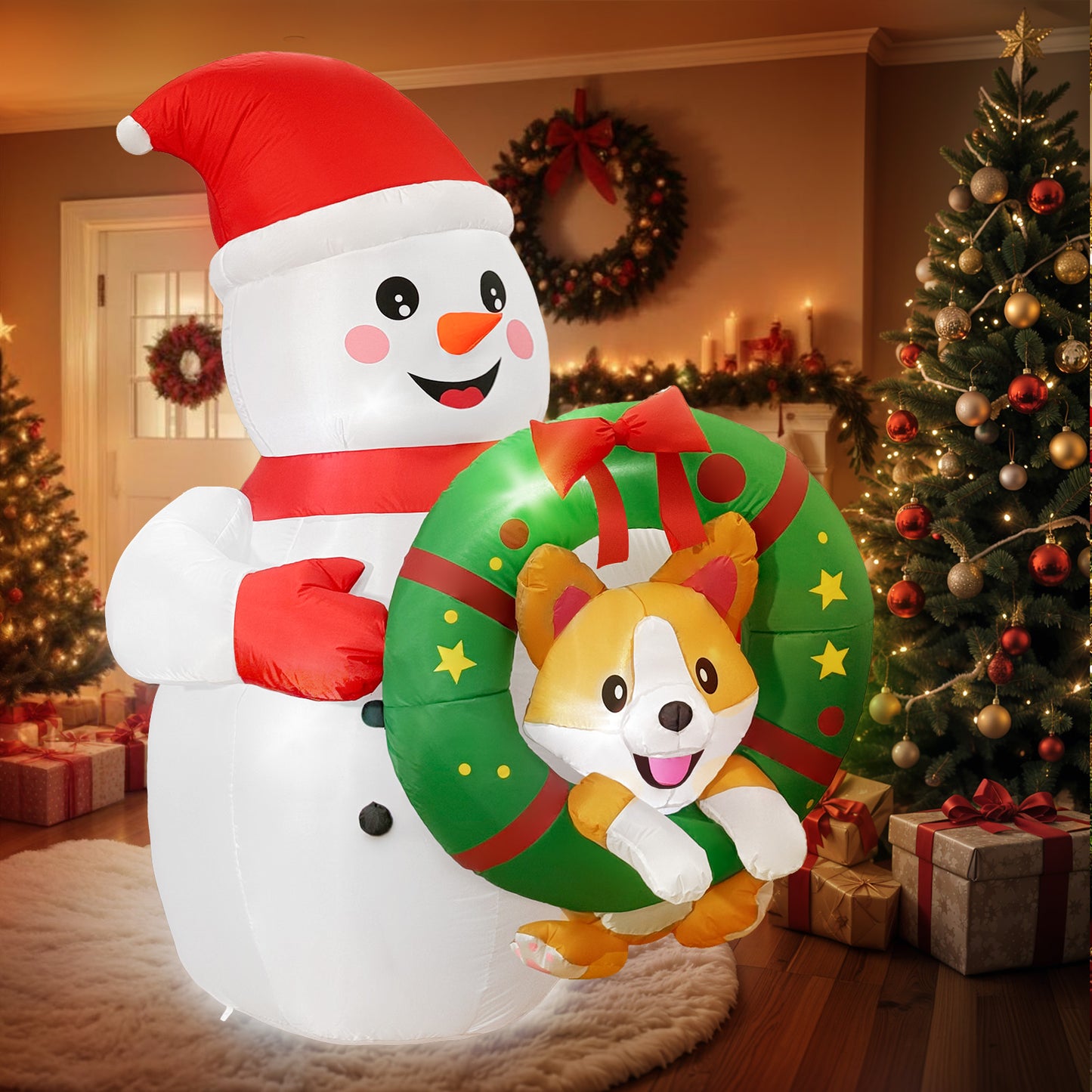Christmas Inflatable Snowman Holiday Wreath Party Decor Outdoor Decorations With Corgi Christmas Bl 1