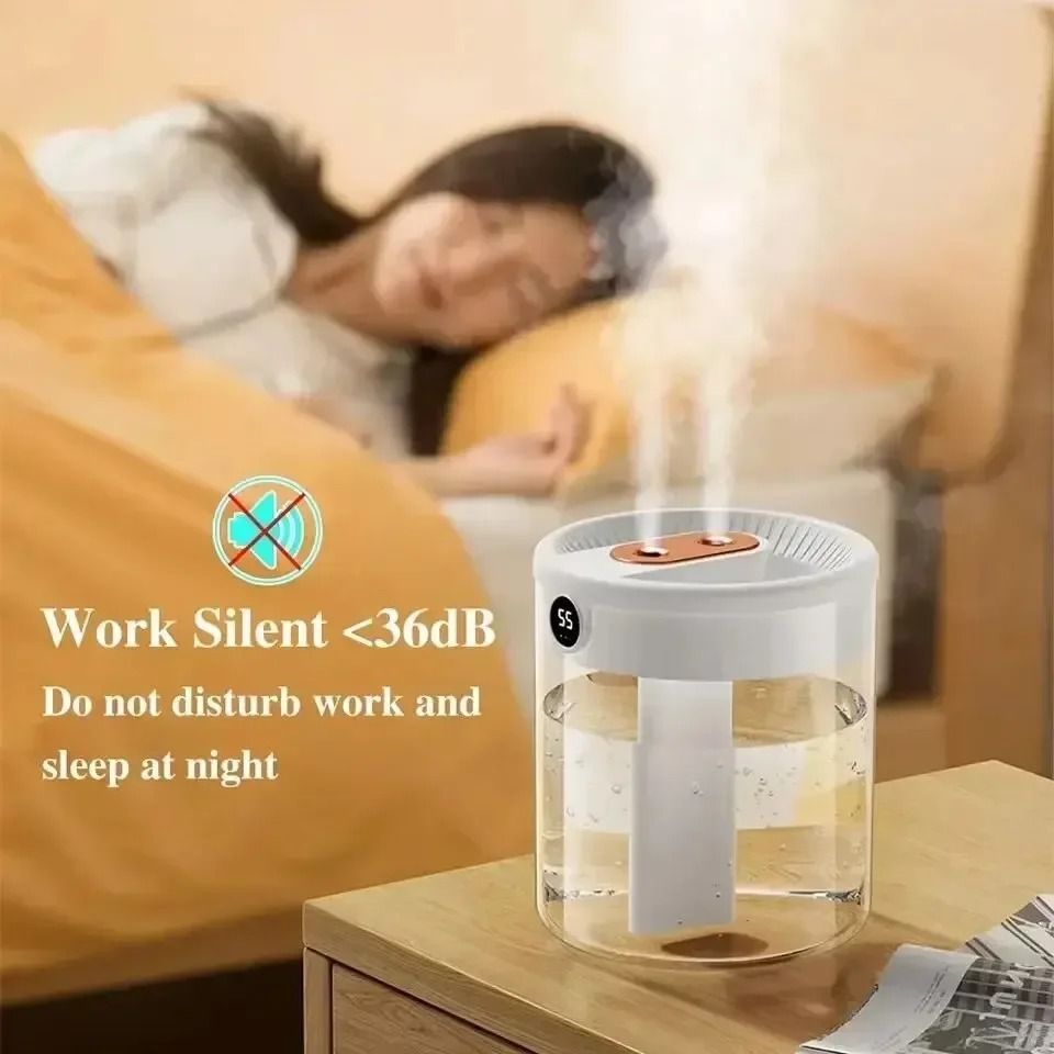 Dual Spray USB Humidifier 2L Large Capacity Quiet Bedroom LED Display Diffuser 2