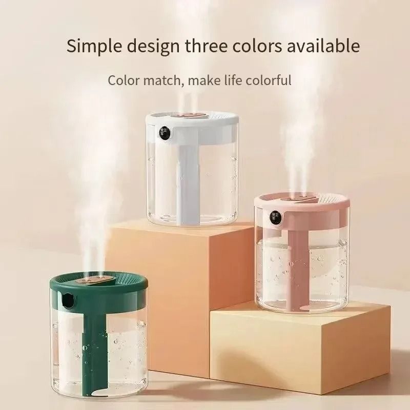 Dual Spray USB Humidifier 2L Large Capacity Quiet Bedroom LED Display Diffuser 3