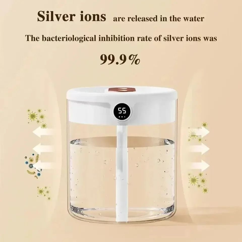 Dual Spray USB Humidifier 2L Large Capacity Quiet Bedroom LED Display Diffuser 4