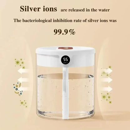 Dual Spray USB Humidifier 2L Large Capacity Quiet Bedroom LED Display Diffuser 4