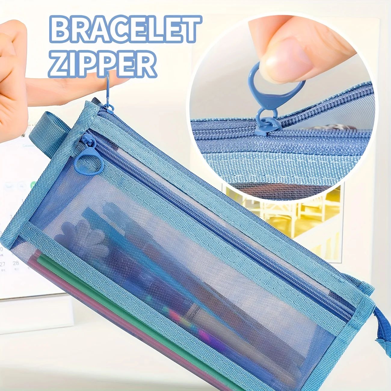 Clear Mesh Pencil Case – Double-Layer Pencil Pouch & Travel Pen Bag Organizer