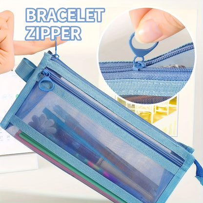 Clear Mesh Pencil Case – Double-Layer Pencil Pouch & Travel Pen Bag Organizer