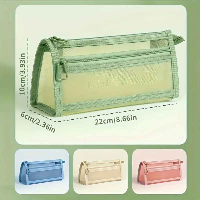Clear Mesh Pencil Case  DoubleLayer Pencil Pouch  Travel Pen Bag Organizer 3