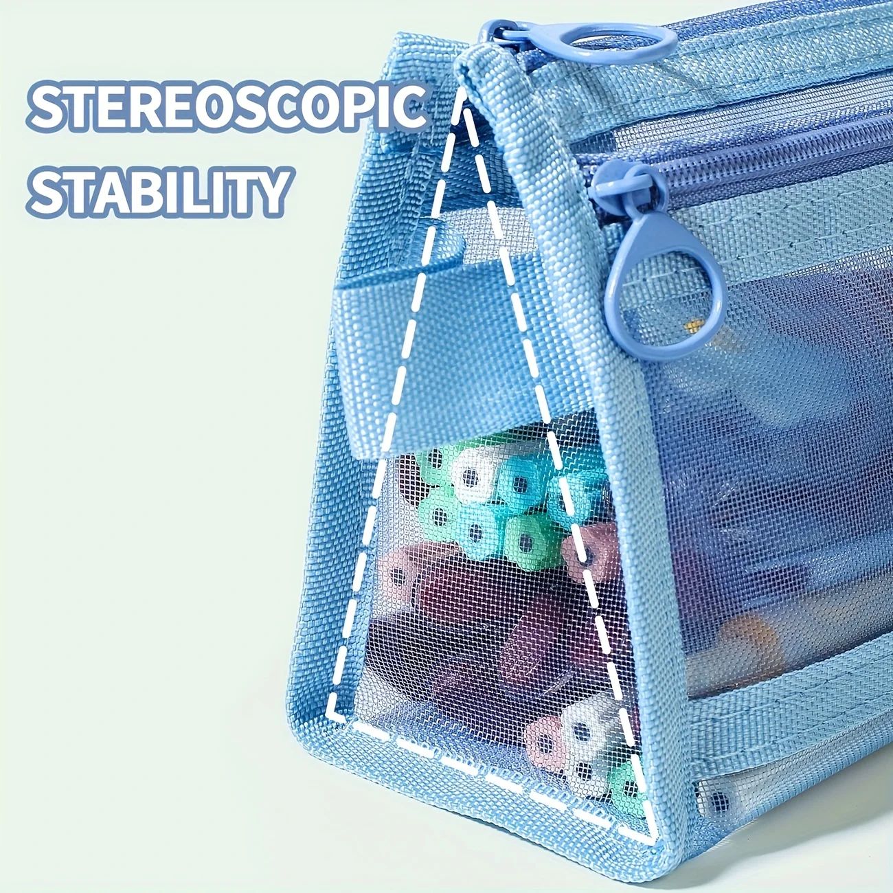 Clear Mesh Pencil Case  DoubleLayer Pencil Pouch  Travel Pen Bag Organizer 5