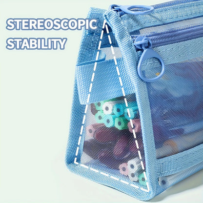 Clear Mesh Pencil Case  DoubleLayer Pencil Pouch  Travel Pen Bag Organizer 5