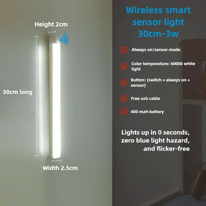 30CM Rechargeable Motion Sensor LED Bar Light Magnetic Cordless Cabinet Lamp 11