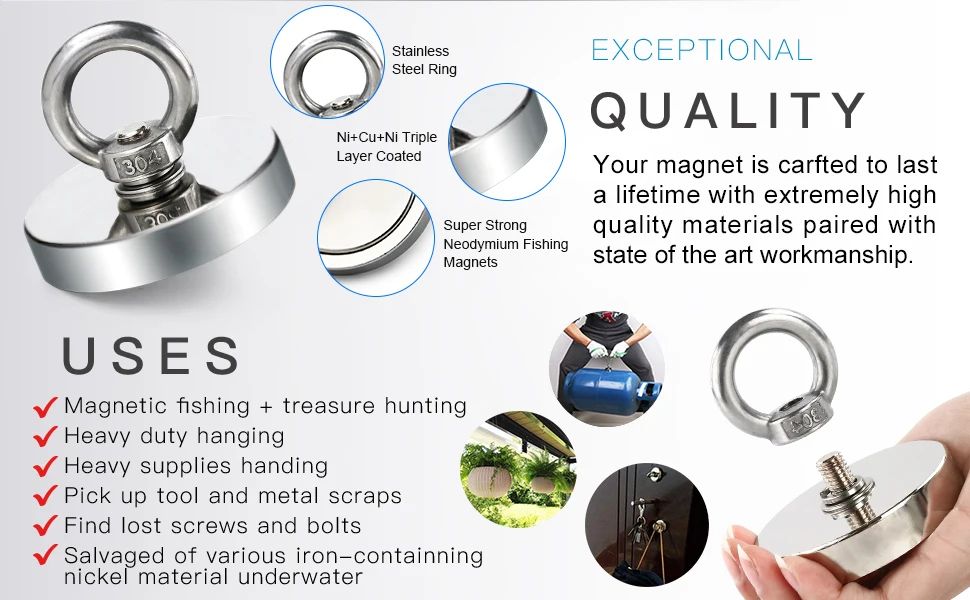 Super Strong Neodymium Fishing Magnet Heavy Duty Salvage Magnet With Eyebolt 6