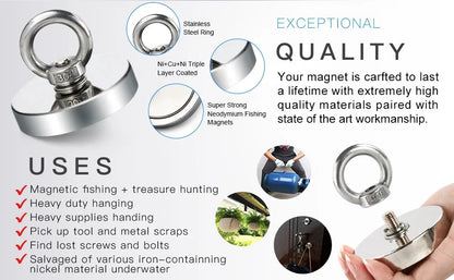 Super Strong Neodymium Fishing Magnet Heavy Duty Salvage Magnet With Eyebolt 6