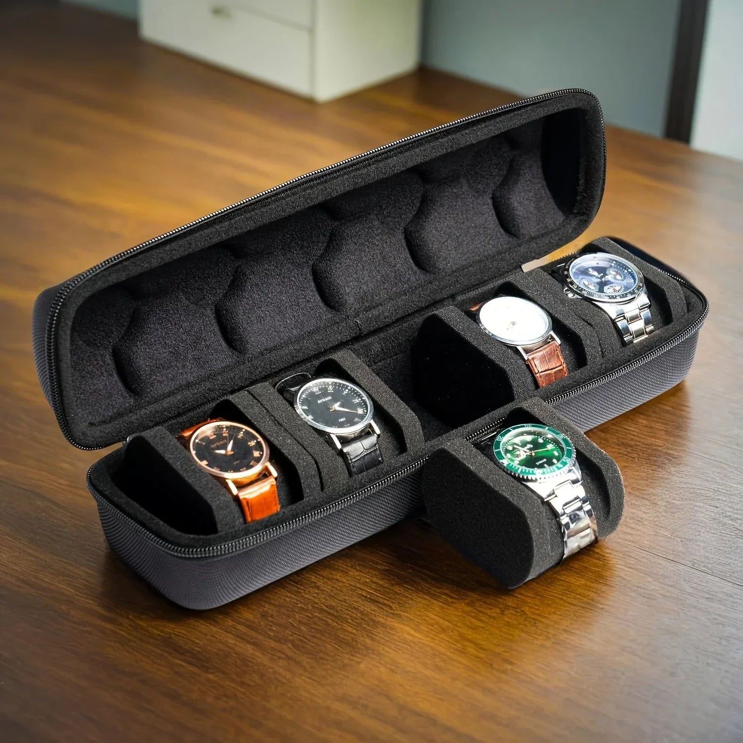 Deluxe 5-Slot Hard Shell Watch Organizer Case - Travel Storage & Smartwatch Box
