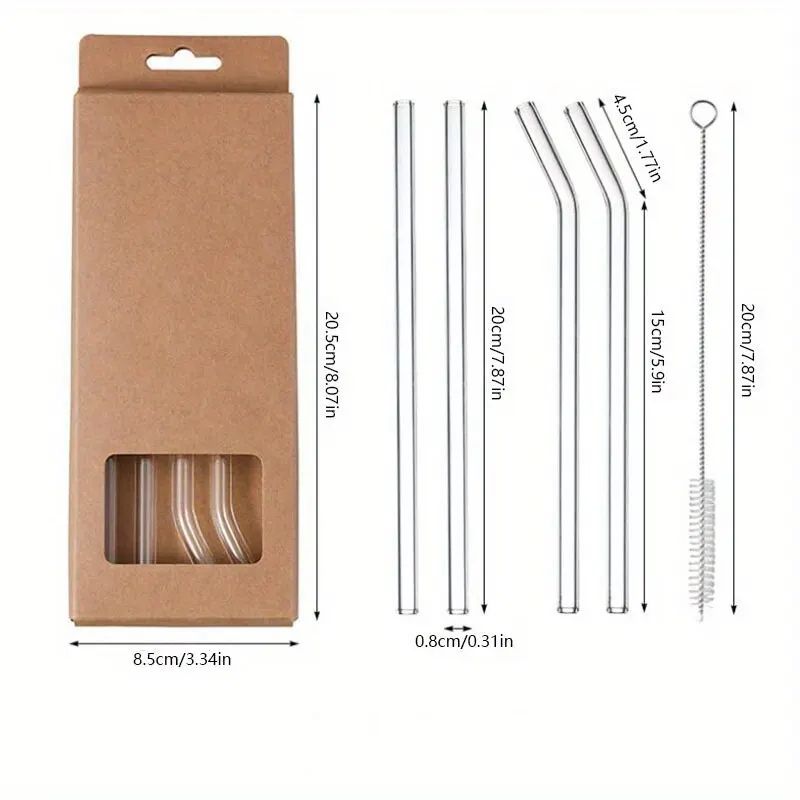 HeatResistant Glass Straw Set 5Piece Reusable Drinking Straws With Cleaning Brush 4