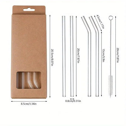HeatResistant Glass Straw Set 5Piece Reusable Drinking Straws With Cleaning Brush 4