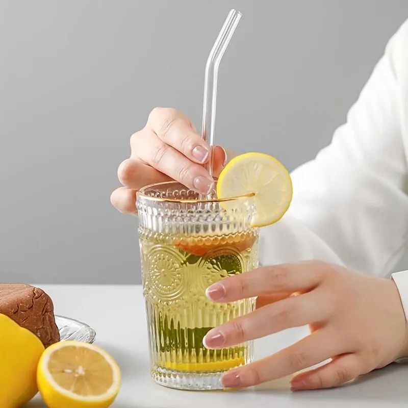 HeatResistant Glass Straw Set 5Piece Reusable Drinking Straws With Cleaning Brush 5