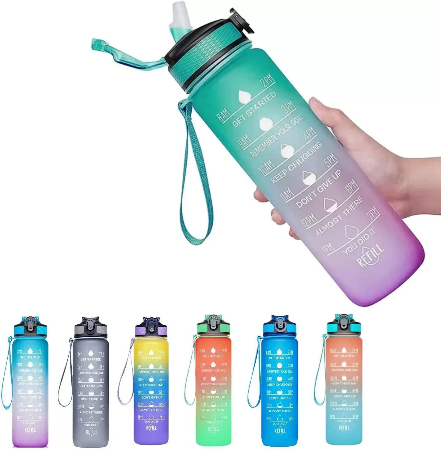 LargeCapacity Gradient 1000 Ml Sports Water Bottle With Straw  Time Marker 2
