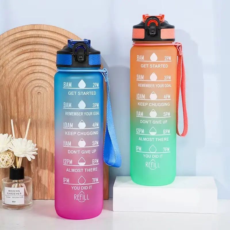 LargeCapacity Gradient 1000 Ml Sports Water Bottle With Straw  Time Marker 3