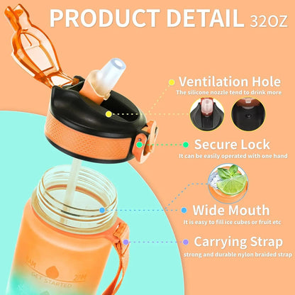 LargeCapacity Gradient 1000 Ml Sports Water Bottle With Straw  Time Marker 4