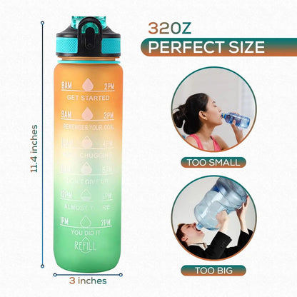 LargeCapacity Gradient 1000 Ml Sports Water Bottle With Straw  Time Marker 1