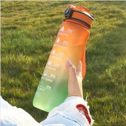 LargeCapacity Gradient 1000 Ml Sports Water Bottle With Straw  Time Marker 8