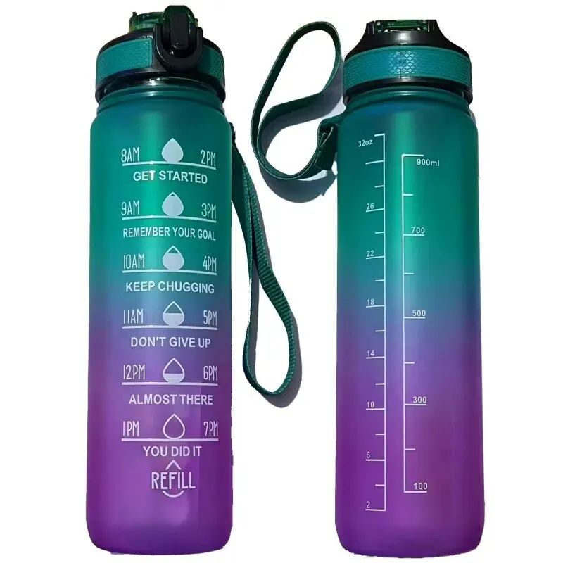 LargeCapacity Gradient 1000 Ml Sports Water Bottle With Straw  Time Marker 6
