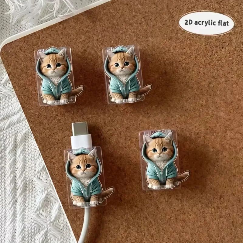 Cartoon Cat Cable Protectors For TypeC Charging Cables AntiBreak Cute Cable Saver 2 Pack 5