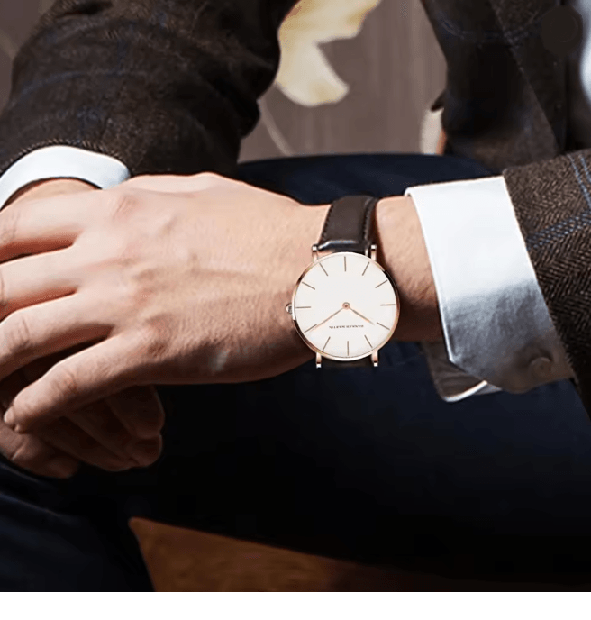 Rose Gold Leather Quartz Watch For Men And Women 3