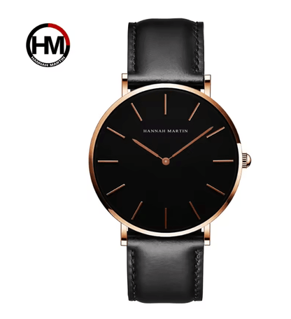 Rose Gold Leather Quartz Watch For Men And Women 4