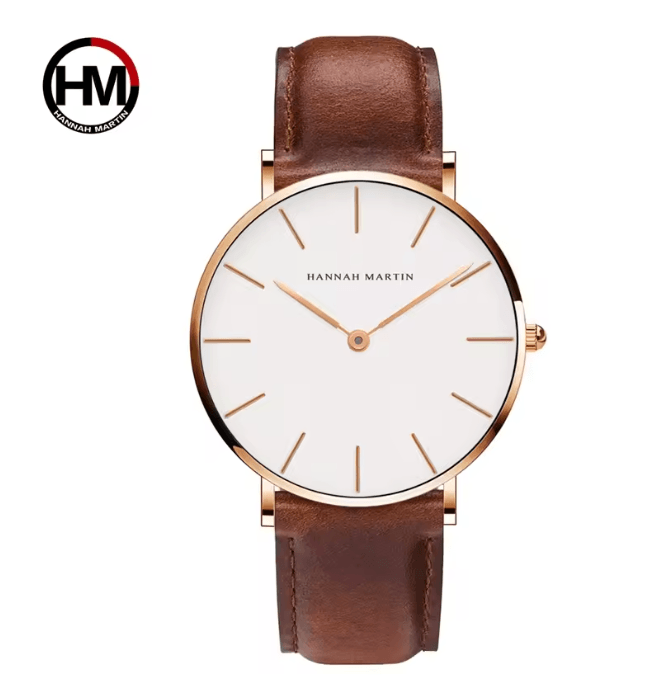 Rose Gold Leather Quartz Watch For Men And Women 7