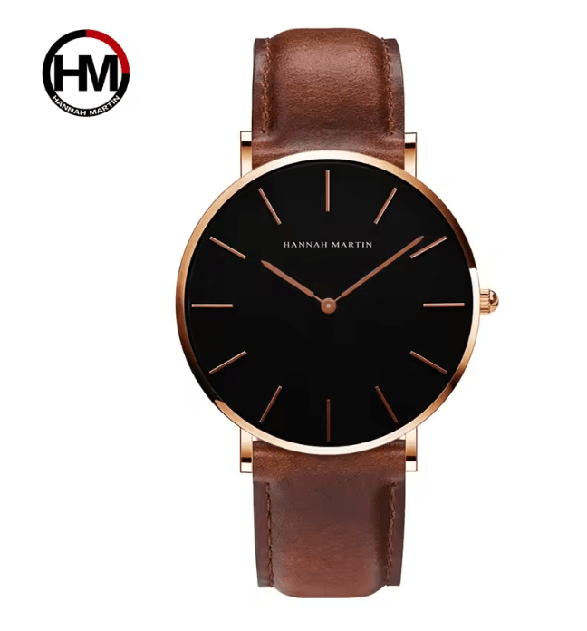 Rose Gold Leather Quartz Watch For Men And Women 11