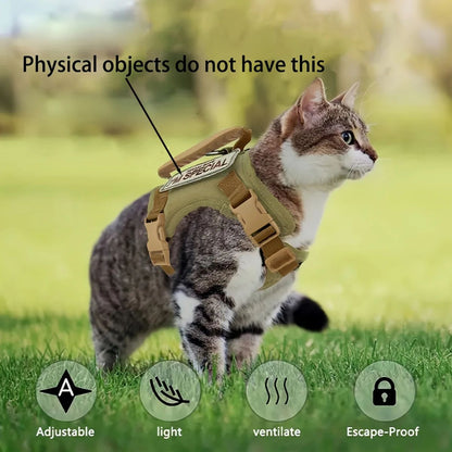 Khaki Tactical Escape-Proof Cat Walking Vest & Adjustable Leash Set