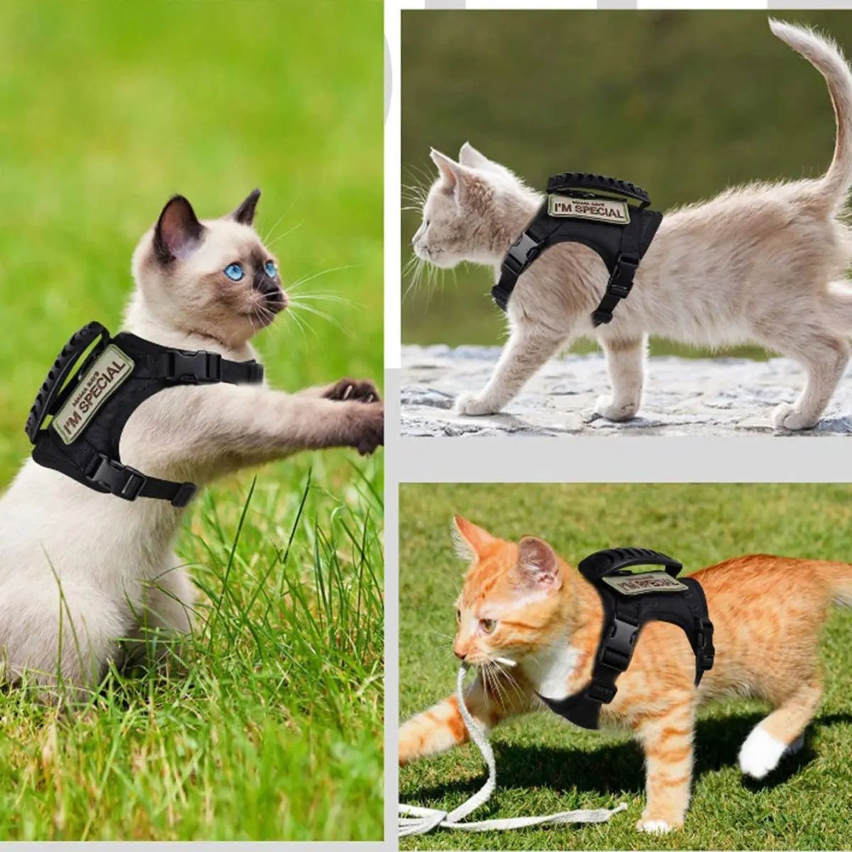 Khaki Tactical EscapeProof Cat Walking Vest  Adjustable Leash Set 4