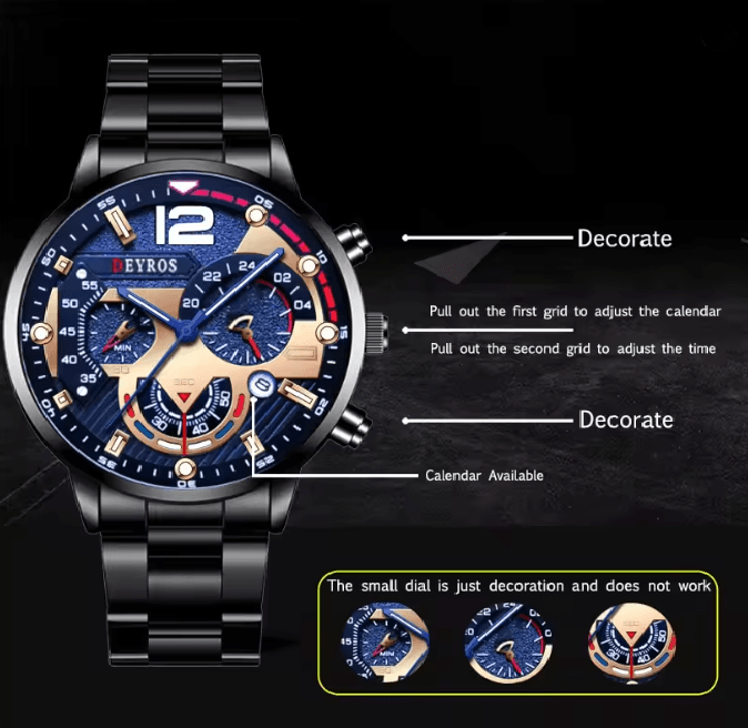 Stainless Steel Quartz Watch For Men With Calendar And Luminous Display 1