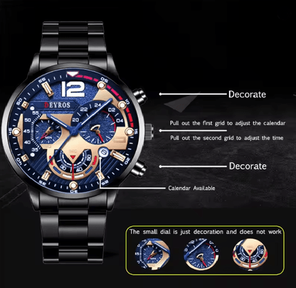 Stainless Steel Quartz Watch For Men With Calendar And Luminous Display 1