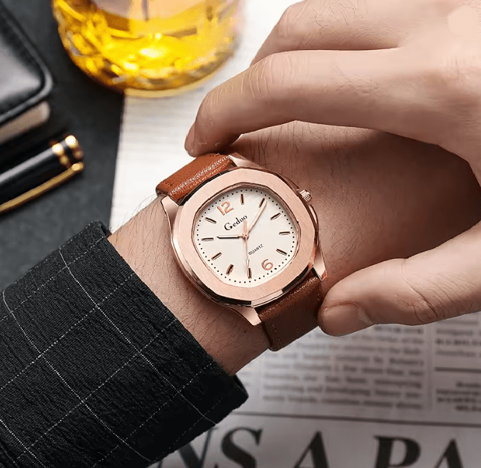 Casual Leather Strap Quartz Watch For Men 6