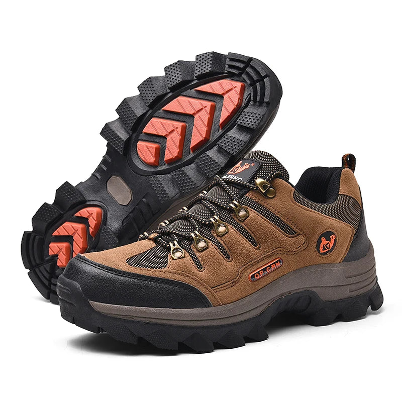 Non-Slip Winter Leather Hiking Shoes, Casual Outdoor Mens Trekking Sneakers, Lace-Up Cowboy Boots for Winter Warmth