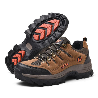 Non-Slip Winter Leather Hiking Shoes, Casual Outdoor Mens Trekking Sneakers, Lace-Up Cowboy Boots for Winter Warmth