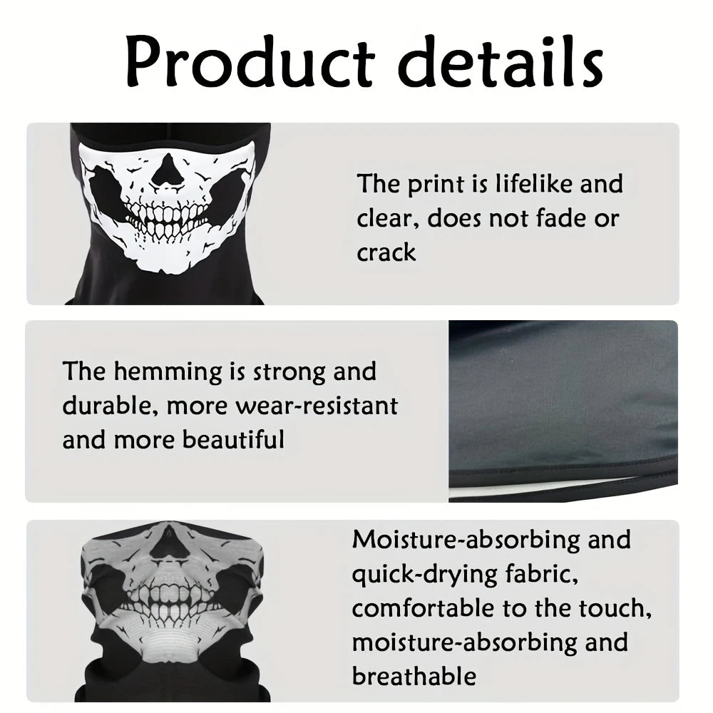 Windproof Skiing Face Mask, Motorcycle Balaclava Full, Skull Print Helmet Liner, Neck Warmer for Motorbike Riders