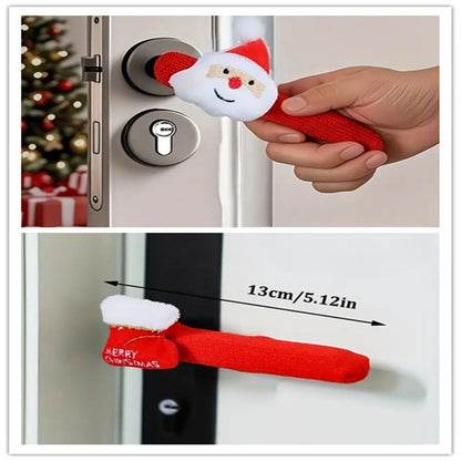 Soft Fabric Christmas Door Knob Cover Festive Santa Claus Decoration With White Fuzzy Face  Red Hat 4