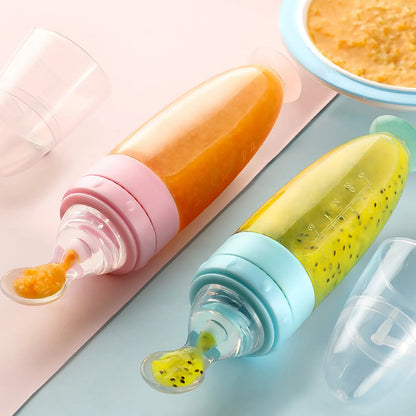 Squeeze Feeding Spoon, Depressible Silicone Bottle, Training Feeder